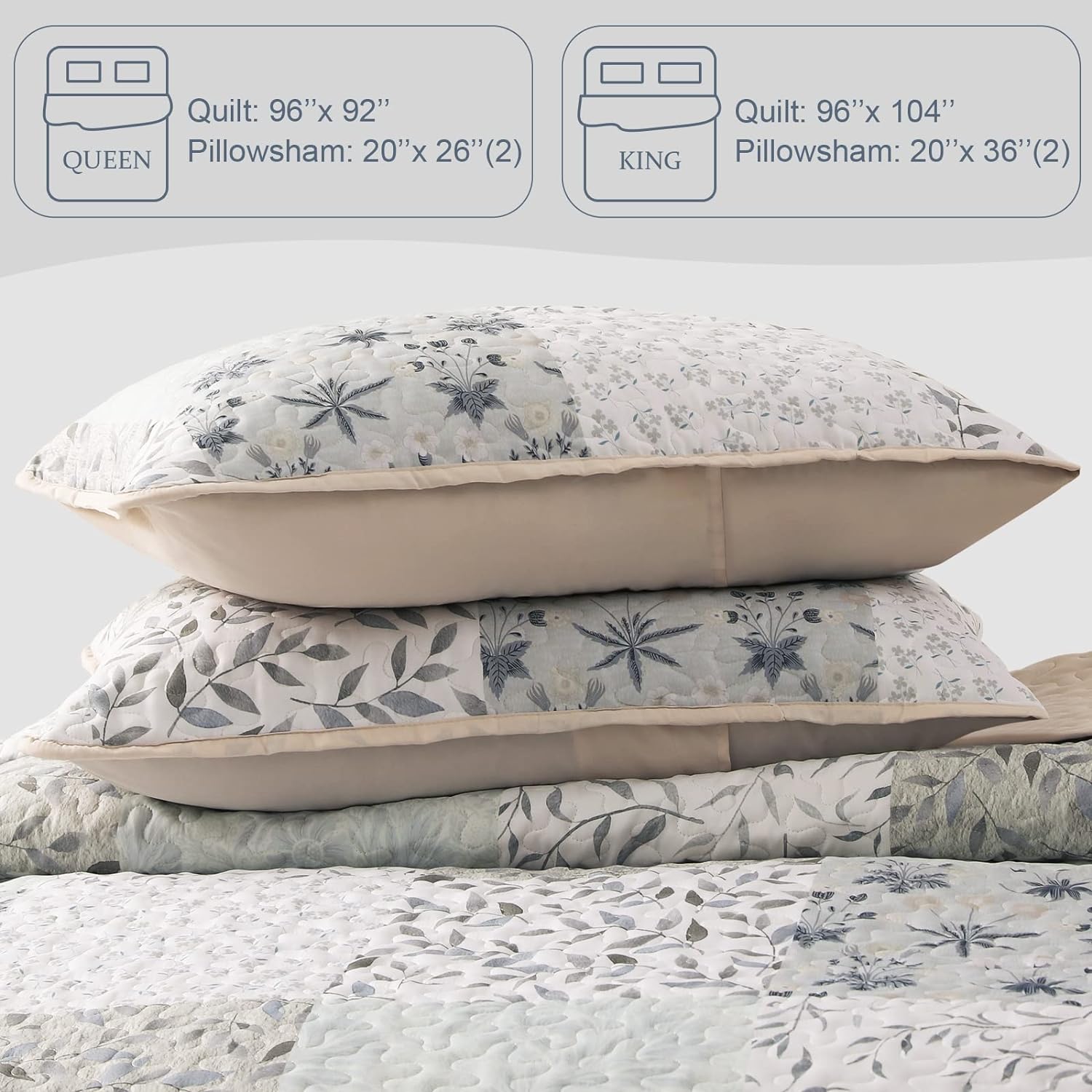 Reversible Floral Patchwork Boho Quilt Set - 3 Pcs All Season Bedspreads